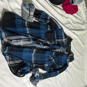 Daytrip Blue and Black Plaid Button Down Shirt